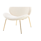 Fauteuil lounge bouclé écru avec pieds dorés en forme coquille, lot de 2