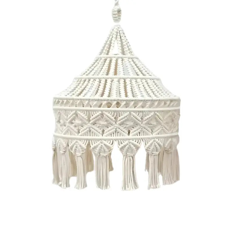 Grand abat-jour en macramé fond blanc