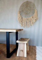 Murale ronde en raphia et joncs de mer naturel avec franges pour décoration intérieure