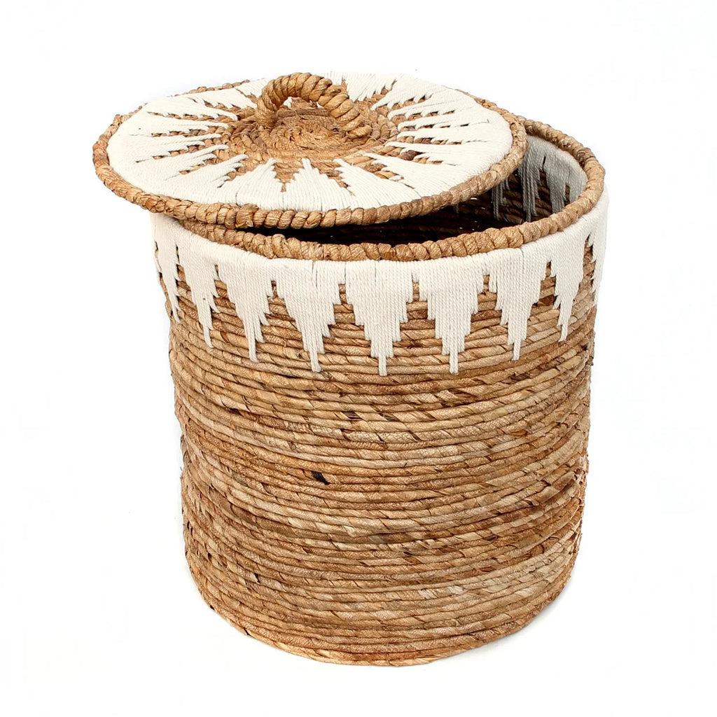Grand panier à linge en feuille de bananier tressée 55 cm