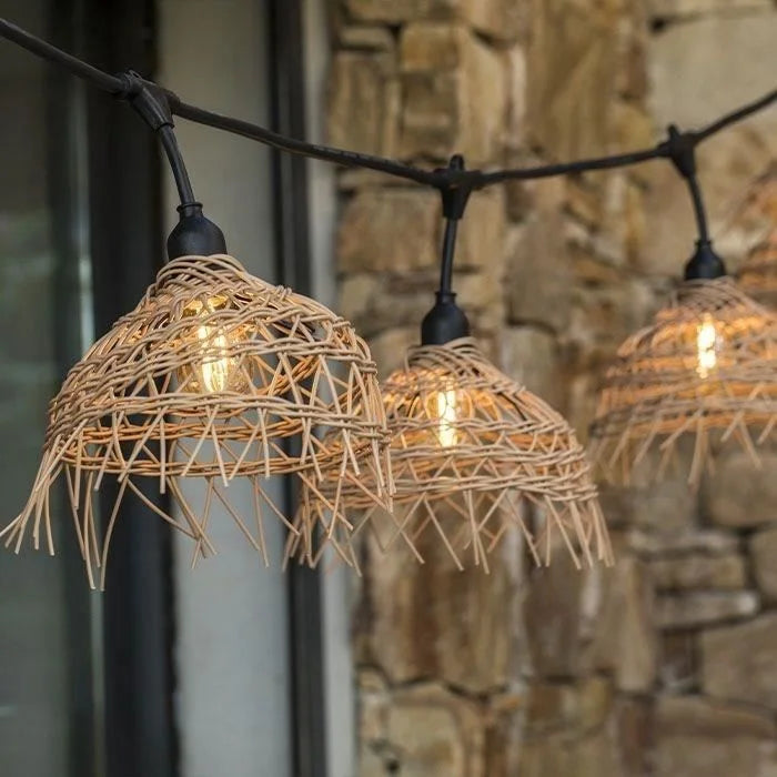 Guirlande lumineuse rotin naturel extérieur avec 10 ampoules LED E27