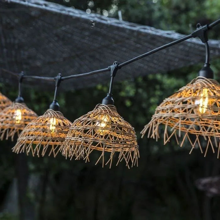 Guirlande lumineuse rotin naturel extérieur avec 10 ampoules LED E27