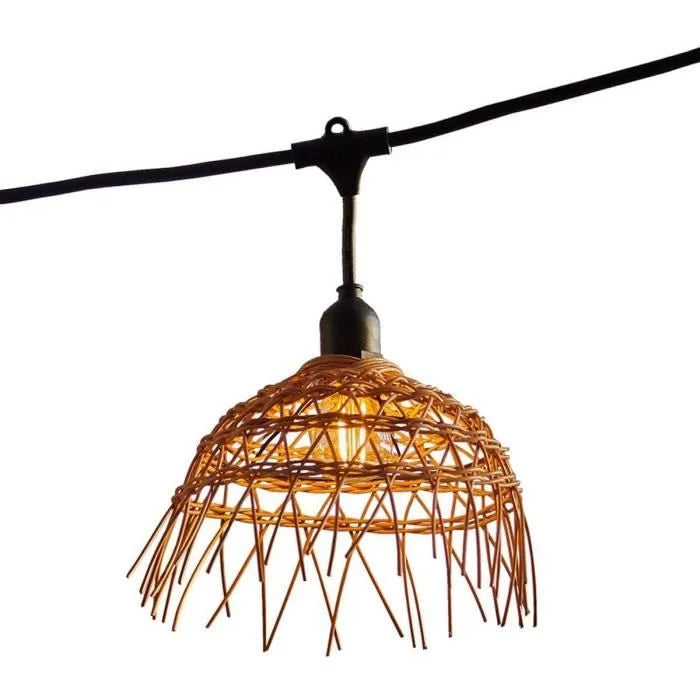Guirlande lumineuse rotin naturel extérieur 10 LED E27 chaleureuse