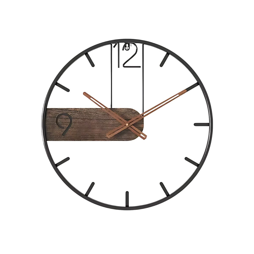 Horloge murale bois et métal noir