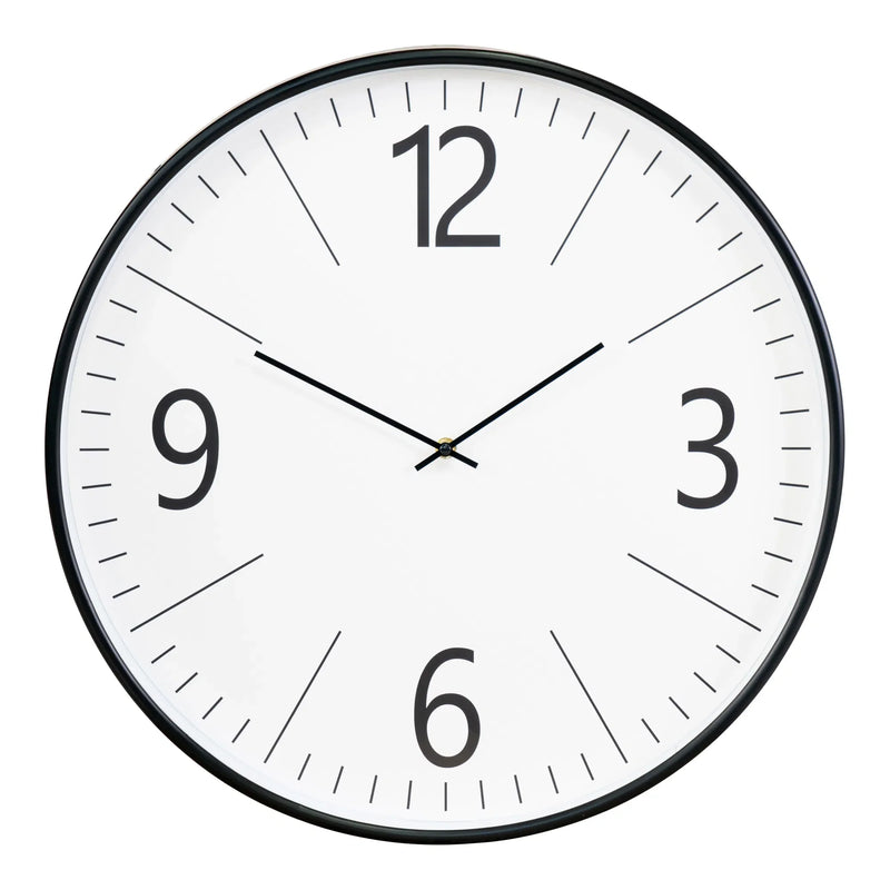 Horloge murale ronde en plastique noir et blanc avec larges chiffres – Ø51 cm