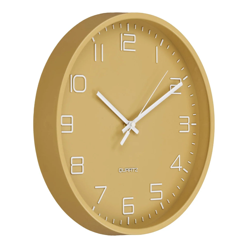 Horloge murale ronde en verre ocre doré mat, silencieuse, Ø30 cm