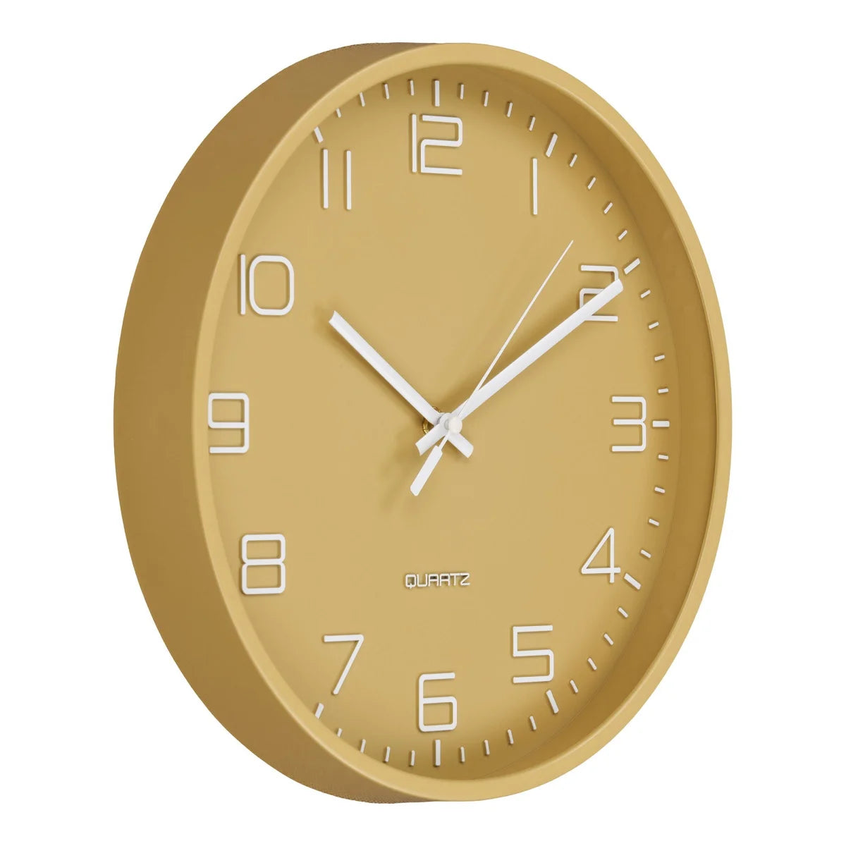 Horloge murale ronde en verre ocre doré mat, silencieuse, Ø30 cm