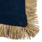 Housse de coussin 30x50 en coton bleu naturel avec frange en raphia naturel