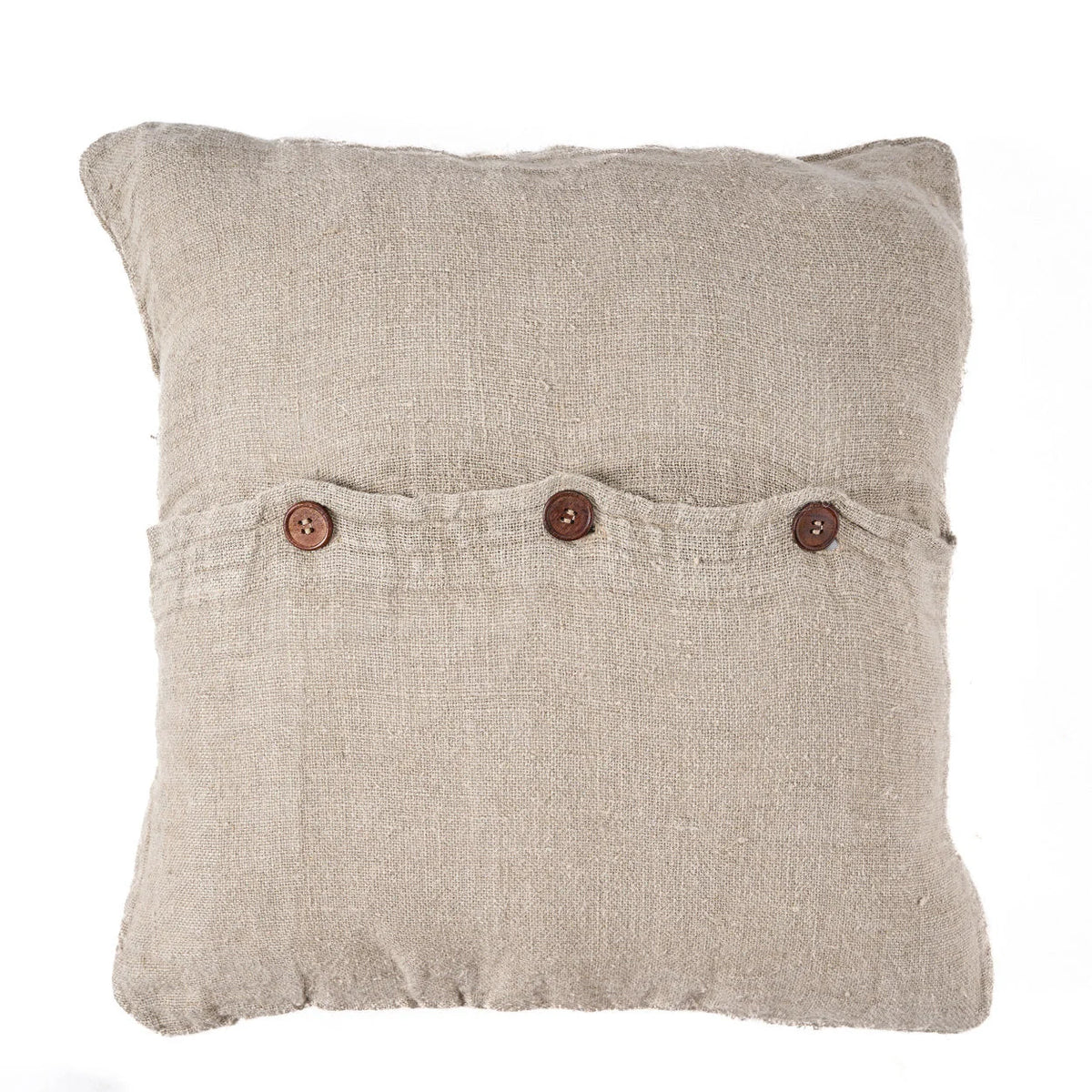 Housse de coussin carré en lin beige texturé avec poche boutonnée