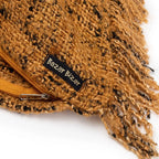 Housse de coussin carrée en coton tissé marron avec franges et fermeture éclair
