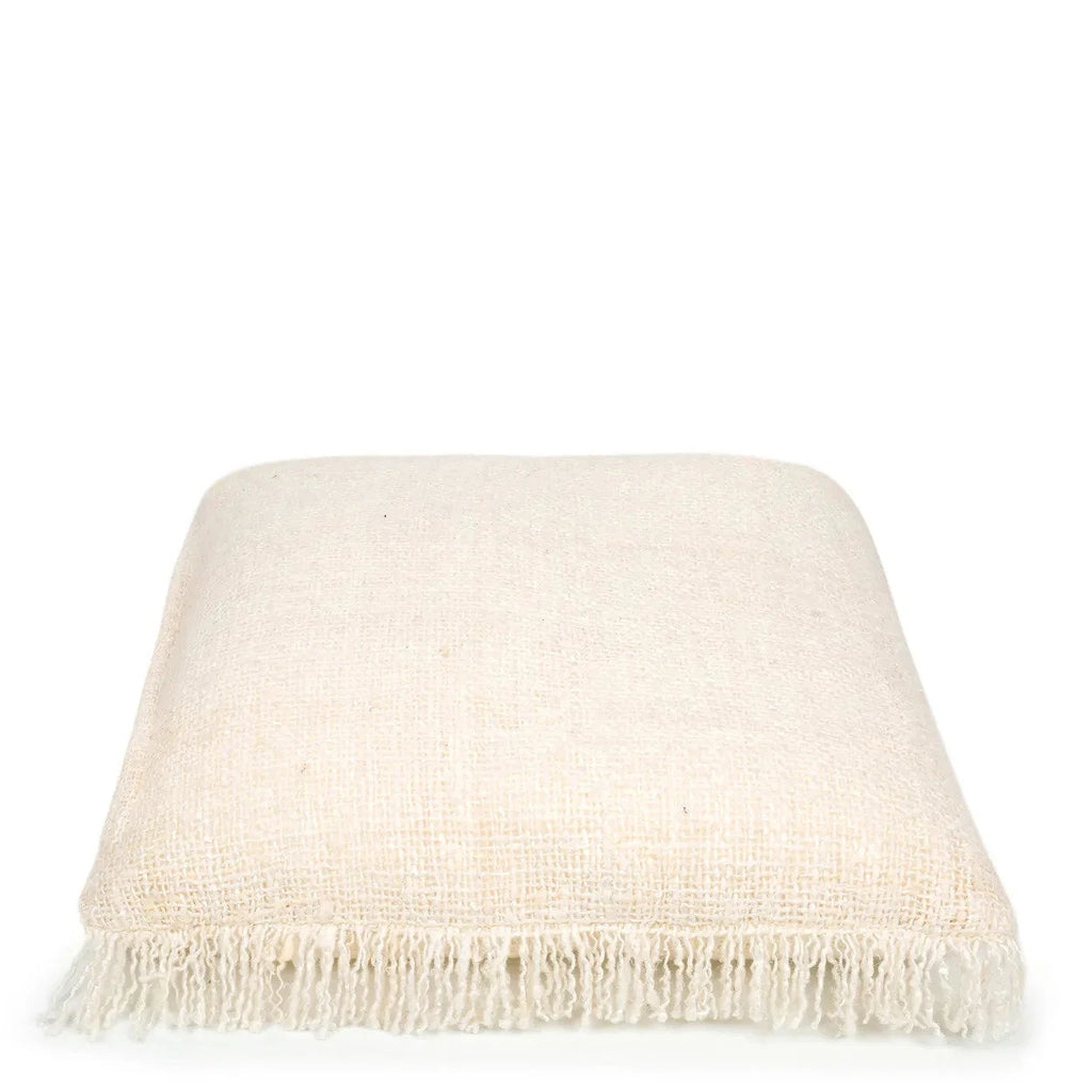 Plaid crème en coton texturé avec franges, parfait pour Housse de coussin carrée 60x60 cm