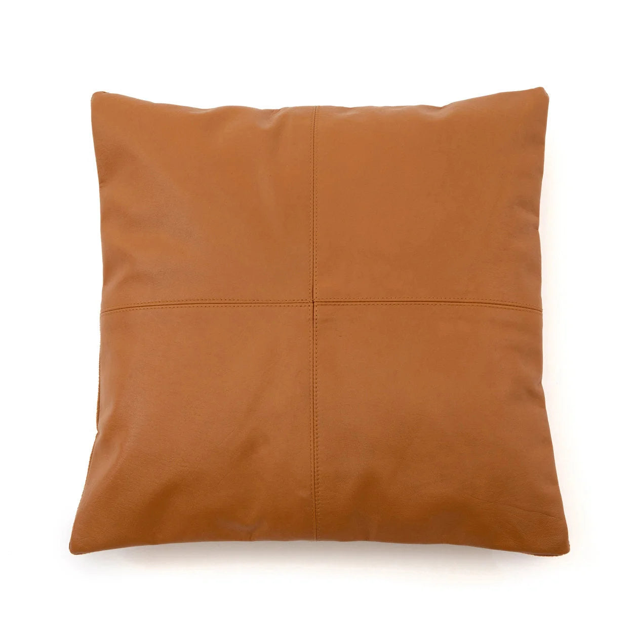 Coussin carré en cuir camel avec couture croisée de 40x40 cm