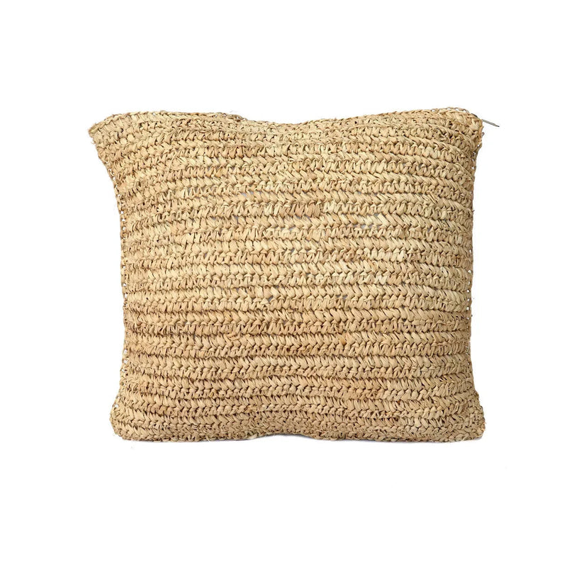 Housse de coussin carrée en raphia naturel tressé pour canapé