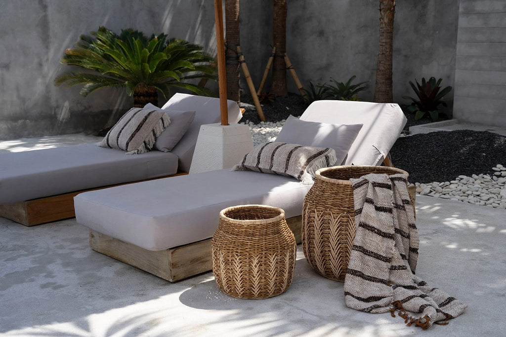 Housse de coussin coton beige à franges - 40x40 cm
