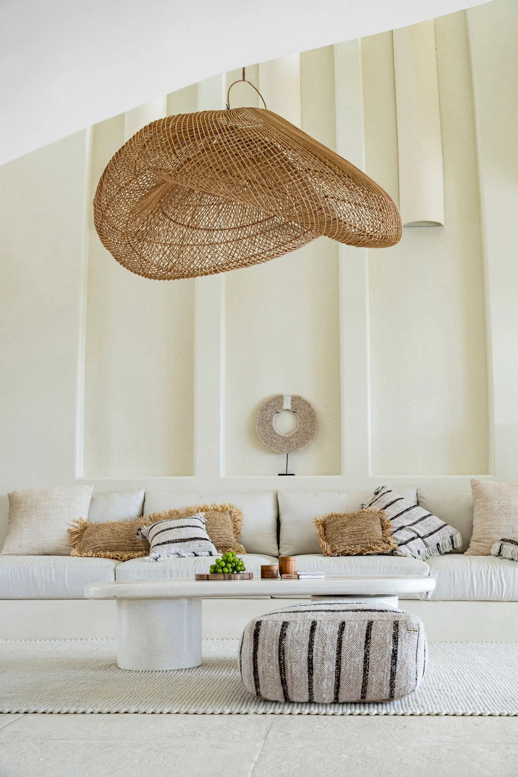 Housse de coussin coton beige à franges - 40x40 cm
