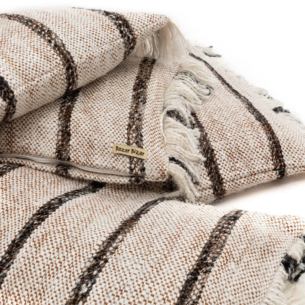 Housse de coussin coton beige à franges - 40x40 cm