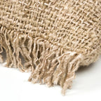 Housse de coussin coton beige avec franges, tissu tissé et frangé, 60x60 cm