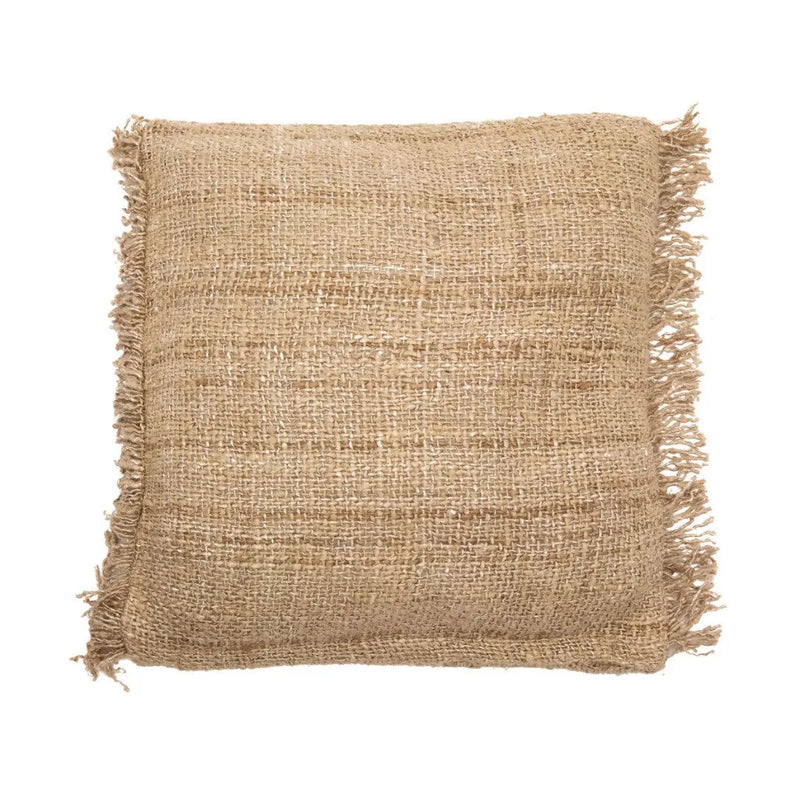 Housse de coussin coton beige  avec franges - 60x60 cm