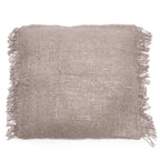 Coussin en coton gris perle avec franges, carré, léger, brun clair, bord frangé