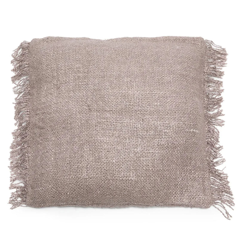 Housse de coussin en coton gris perle avec franges - 60x60 cm