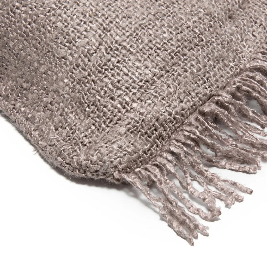 Plaid en tricot chunky avec franges en coton gris perle, 60x60 cm