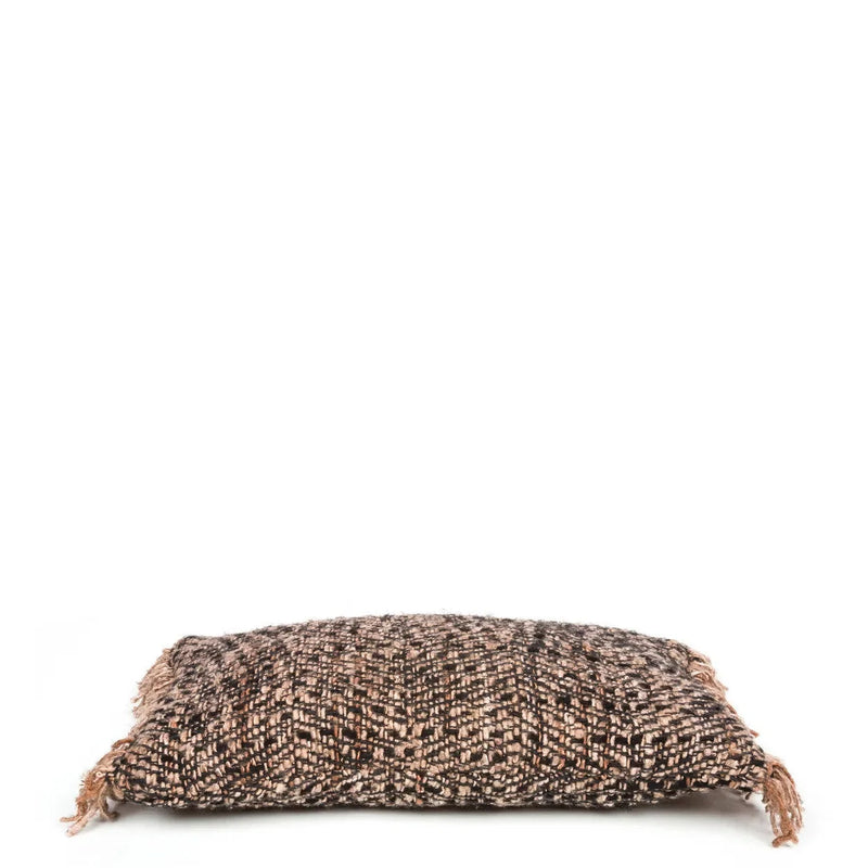 Housse coussin coton noir cuivre à franges - 30x50 cm