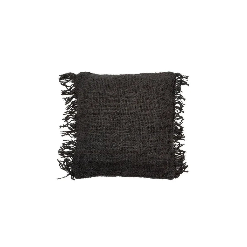 Coussin noir marine en coton carré avec franges, 40x40 cm, Housse de coussin en coton noir marine