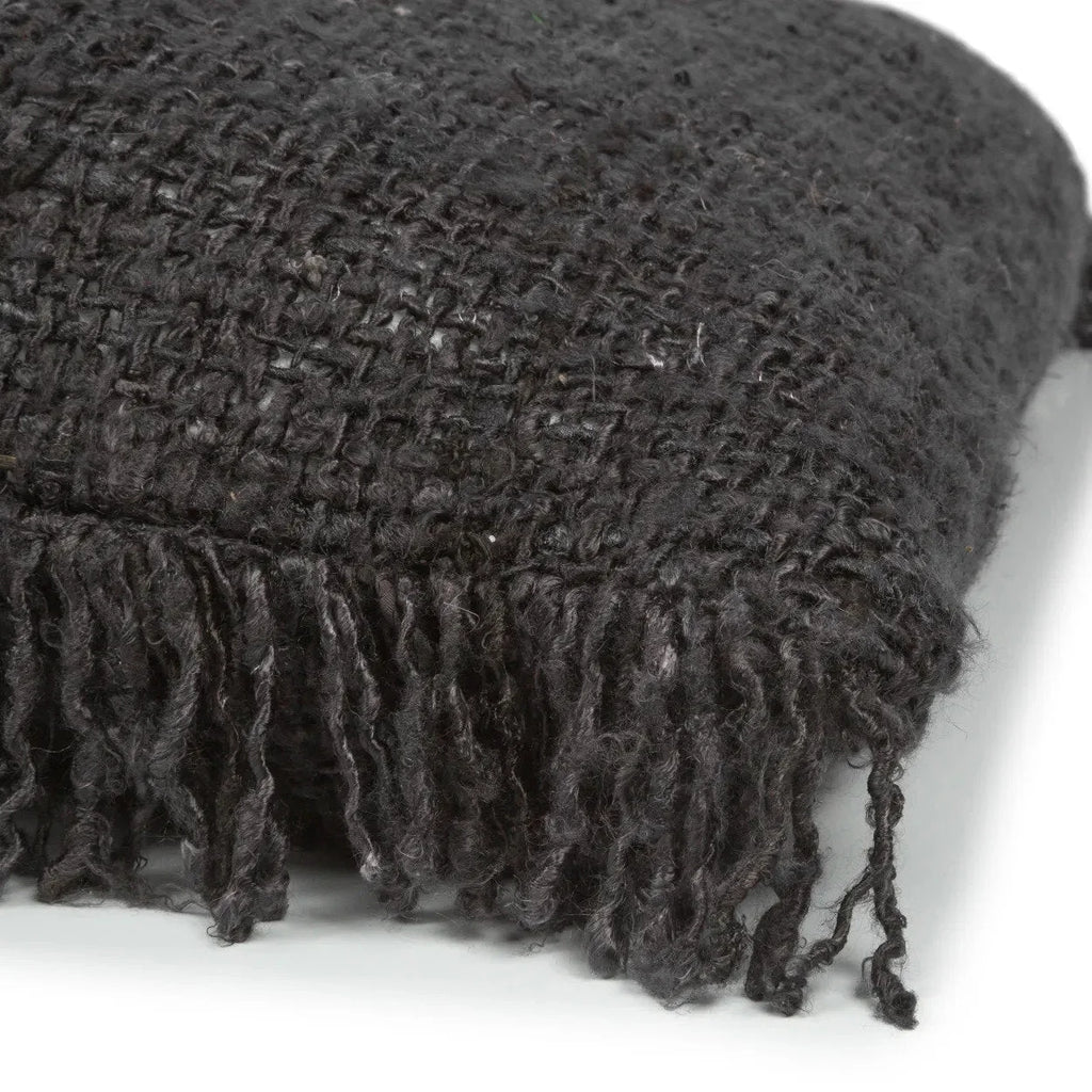 Plaid en coton gris foncé tissé avec franges pour Housse de coussin en coton noir marine 40x40 cm