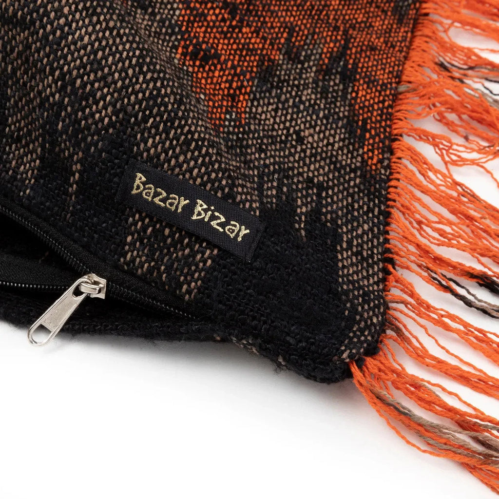 Housse coussin coton noir orange 35x100 cm rectangulaire