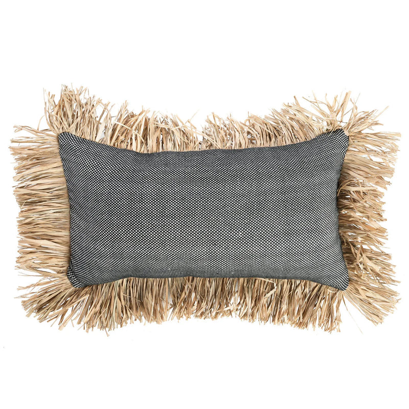 Housse de coussin coton et raphia noir naturel 30x50