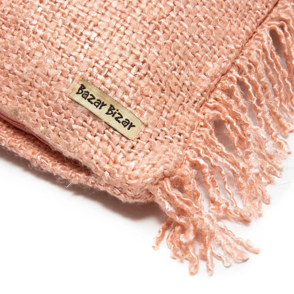 Plaid en coton saumon avec franges, parfait pour décorer le Housse de coussin en coton rose saumon 40x40 cm