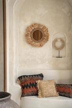 Housse de coussin en coton texturé noir et orange à motif ethnique – 60x60 cm