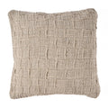 Housse de coussin lin beige carreaux relief texturés franges