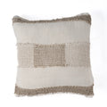 Housse de coussin en lin texturé écru et beige avec bandes tissées horizontales