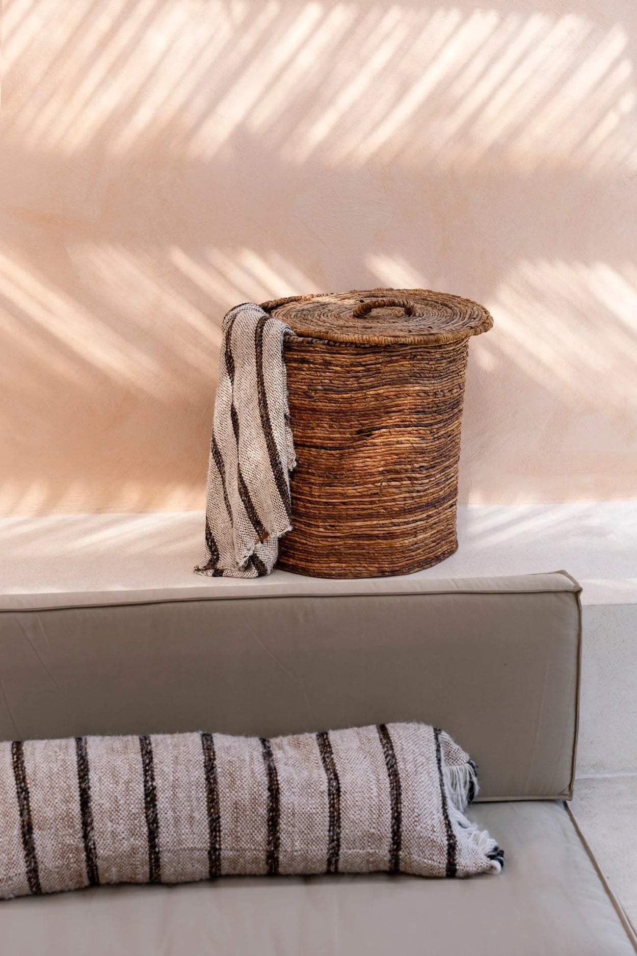 Housse de coussin rectangulaire beige en coton - 35x100 cm