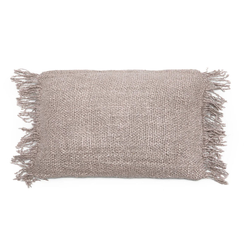 Housse de coussin rectangulaire en coton gris perle avec franges
