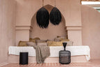 Lustra en rotin tressé noir avec franges pour la décoration intérieure