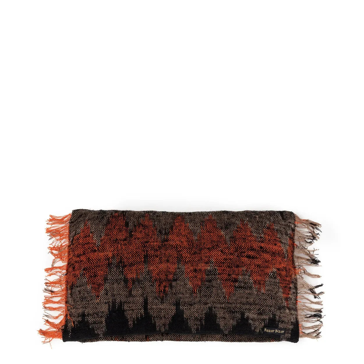 Housse de coussin rectangulaire en coton noir orange à motif chevron et franges - 30x50 cm