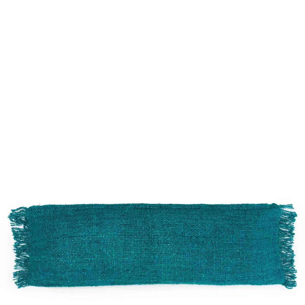 Écharpe à franges de couleur teal pour coussin rectangulaire en coton aqua 35x100 cm