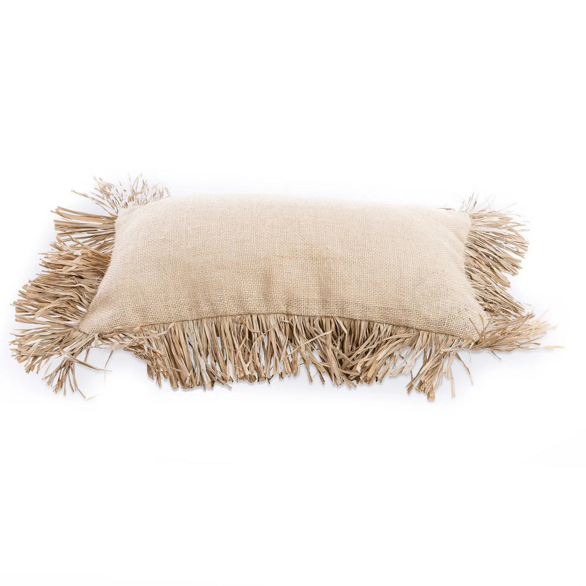 Housse de coussin rectangulaire en jute naturel avec franges décoratives