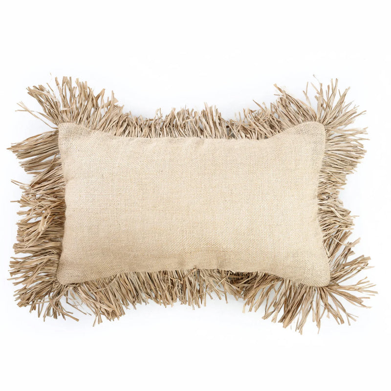 Housse de coussin rectangulaire en jute naturel avec franges décoratives