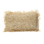 Housse de coussin rectangulaire en raphia naturel à franges avec bords effilochés