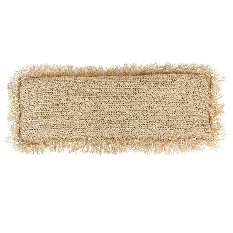 Housse de coussin rectangulaire en raphia naturel avec franges – 35x100 cm