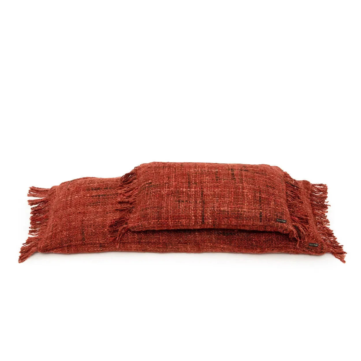 Plaid rusté texturé avec franges pour Housse de coussin rouge cerise à franges 35x100 cm