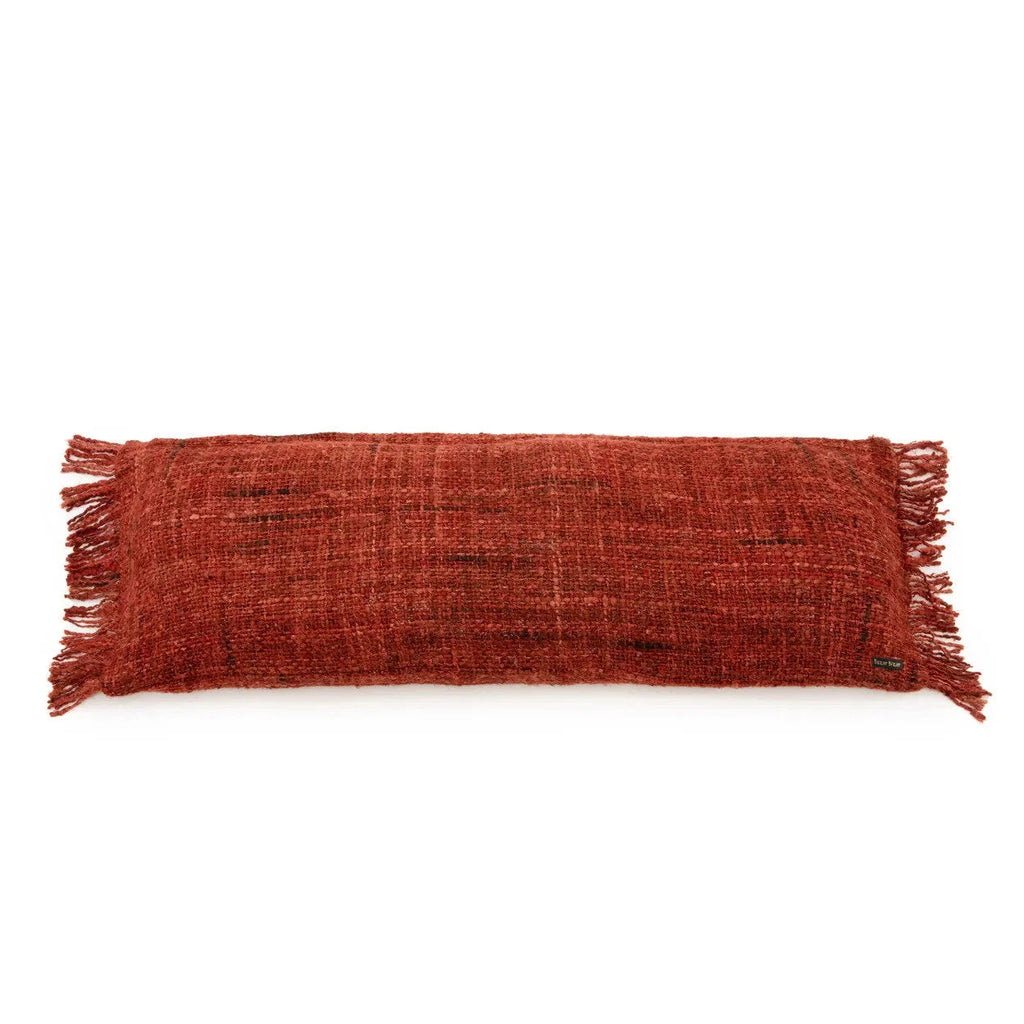 Housse de coussin rouge cerise à franges, rectangulaire, textured, 35x100 cm