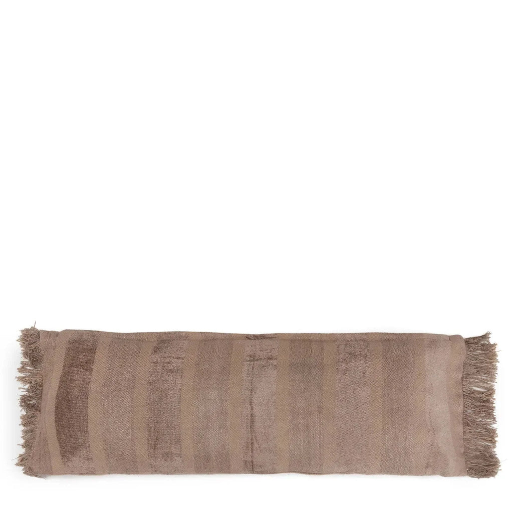 Housse de coussin en velours béton 100x35 cm rectangulaire avec franges et rayures verticales