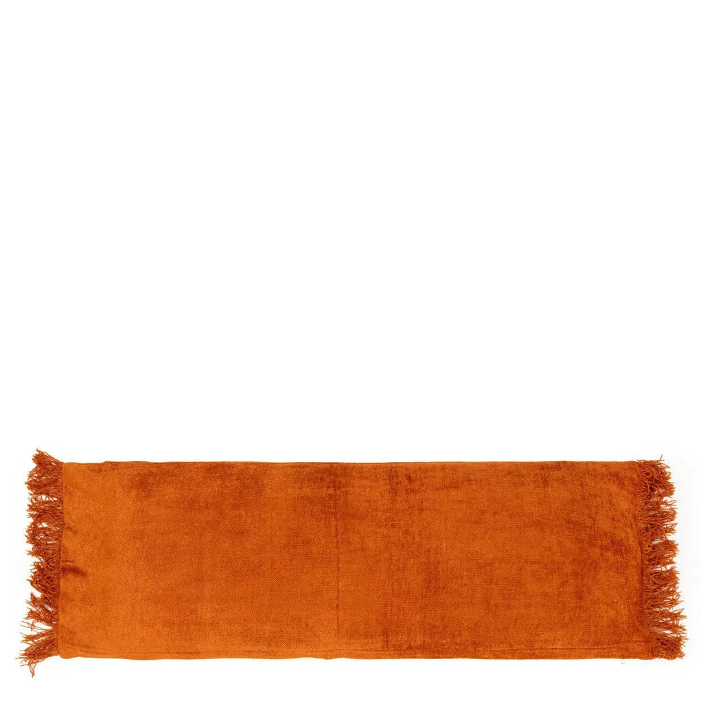 Couverture jetée texturée orange aux franges, velours rouille 35x100 cm