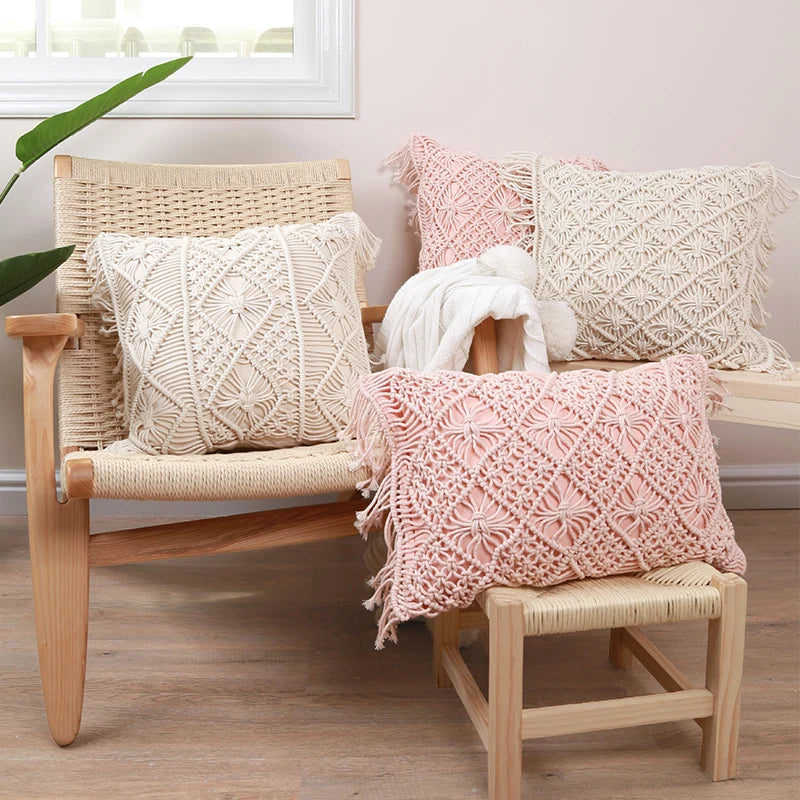 Housse de coussin macramé