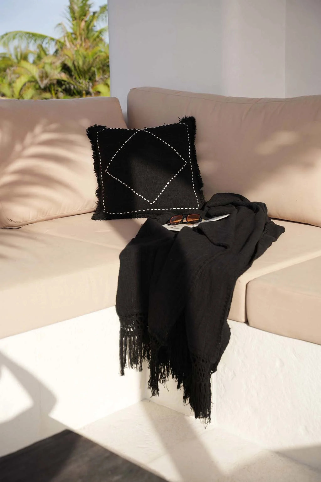 Jeté de lit en coton noir 260x122 cm confortable
