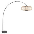 Lampadaire à arc en métal noir avec abat-jour ajouré effet rotin naturel H190 cm
